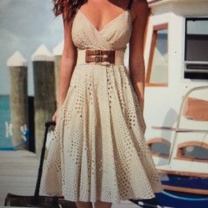 belted tan eyelet dress by Muse for Boston Proper
